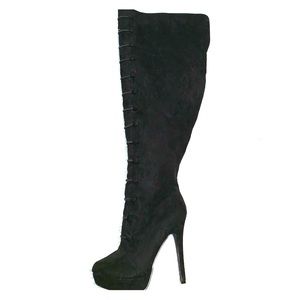 Black Colonial Styled Thigh High Boots